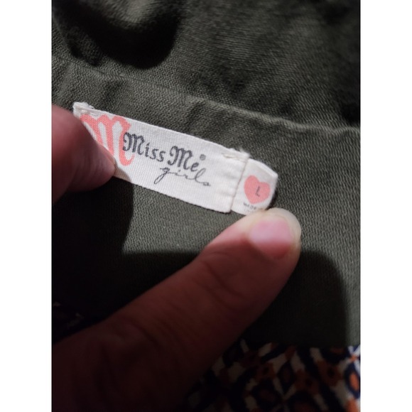 Miss Me Girls Jacket Girls L Green Military Embroidered Beaded Lined Pockets - Picture 4 of 9